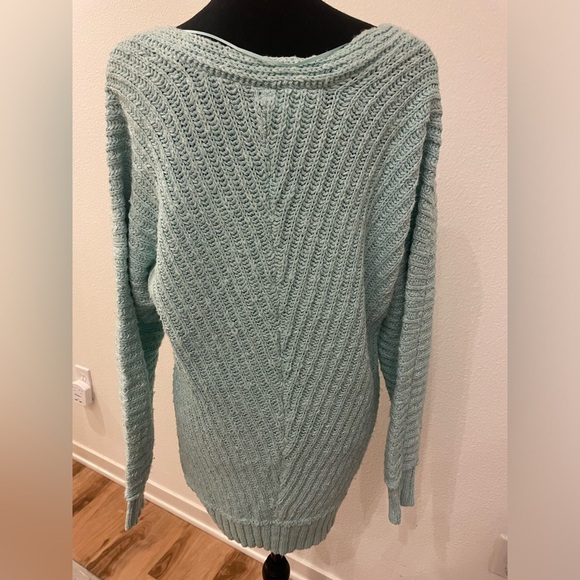 Free People Sunset V-Neck Cotton Sea Sky Blue Sweater - Size XS - Picture 7 of 7